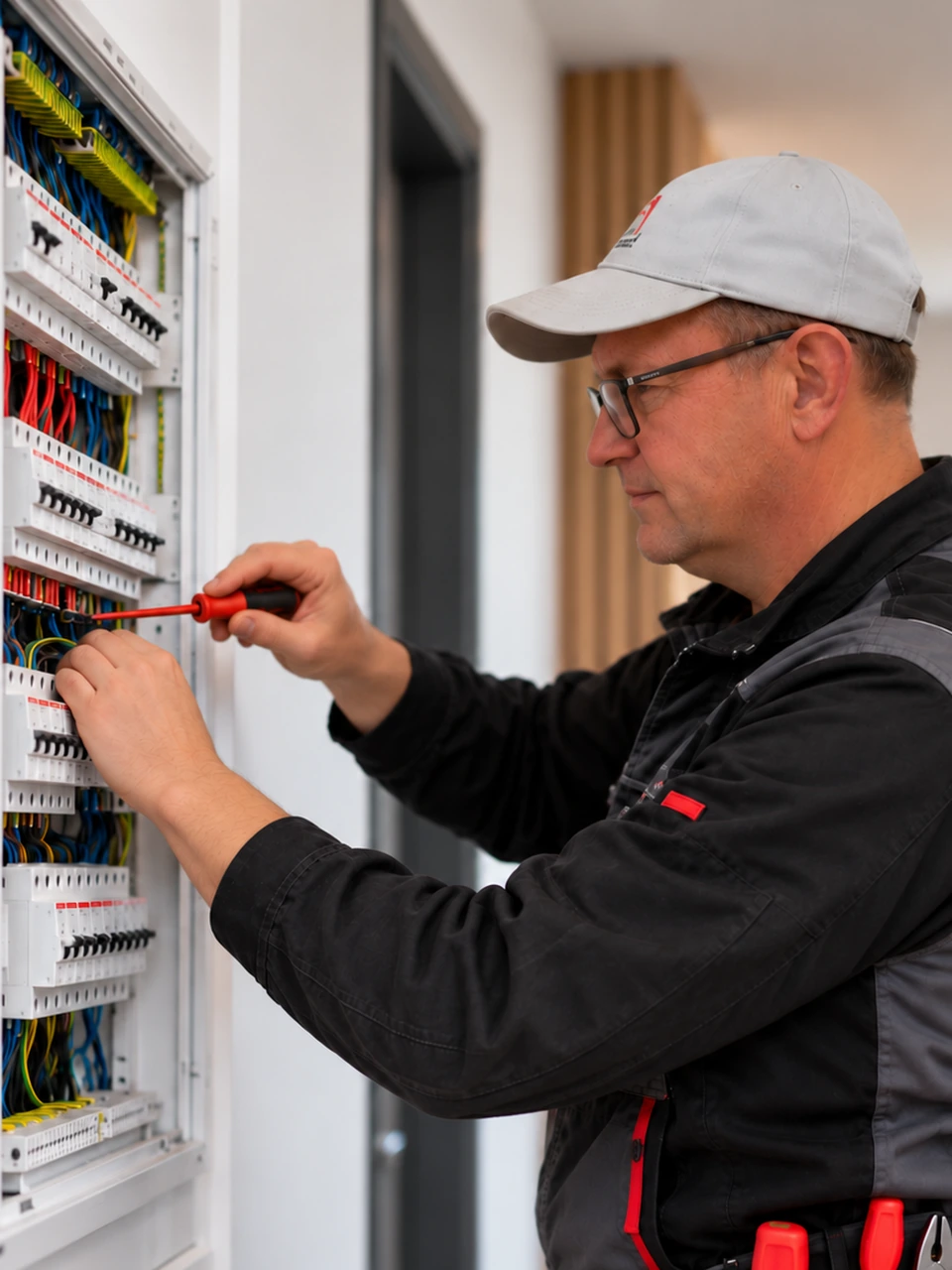 Elektrikář při práci na rozvaděči